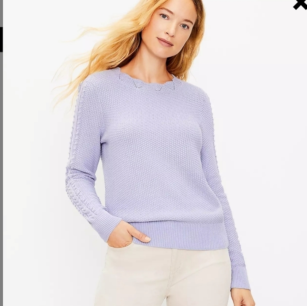 LOFT SCALLOPED BOBBLE SLEEVE SWEATER